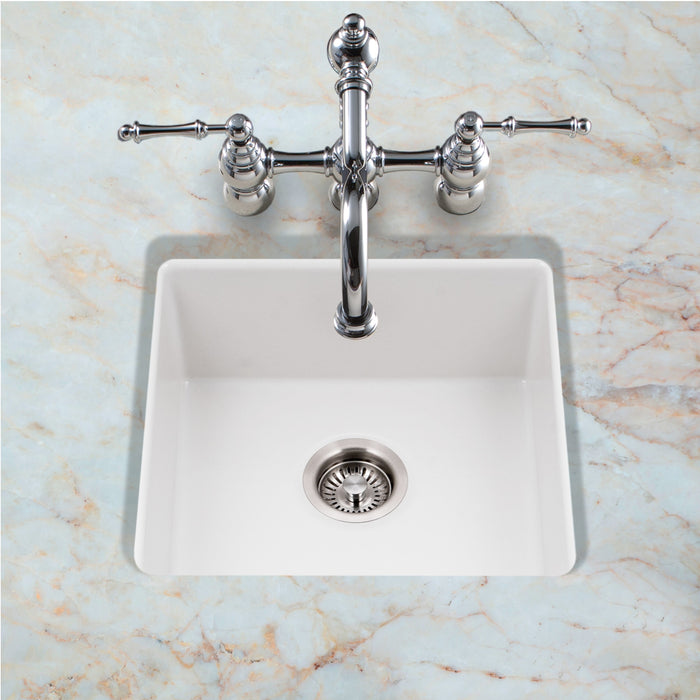 Houzer PTB-2020 MWH Platus 20" Matte White Fireclay Undermount Square Single Bowl Bar Sink