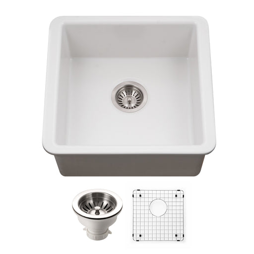 Houzer PTB-2020 MWH-C Platus 20" Matte White Fireclay Undermount Square Single Bowl Bar Sink