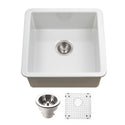 Houzer PTB-2020 WH-C Platus 20" White Fireclay Undermount Square Single Bowl Bar Sink