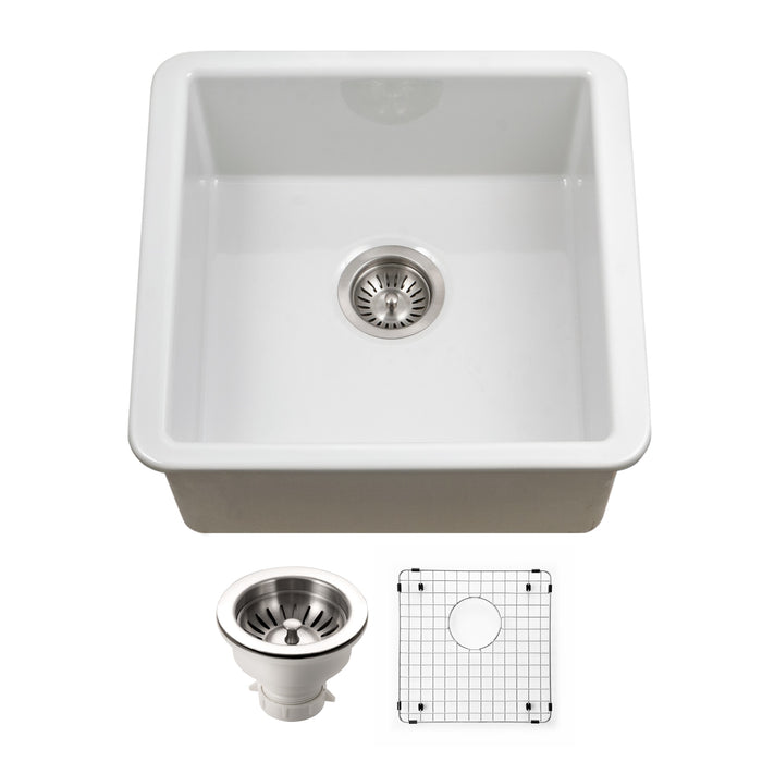 Houzer PTB-2020 WH-C Platus 20" White Fireclay Undermount Square Single Bowl Bar Sink