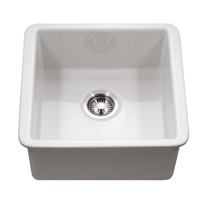 Houzer PTB-2020 WH Platus 20" White Fireclay Undermount Square Single Bowl Bar Sink