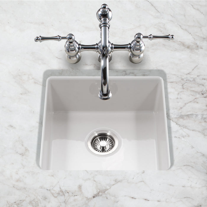 Houzer PTB-2020 WH Platus 20" White Fireclay Undermount Square Single Bowl Bar Sink