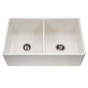 Houzer PTD-4400 BQ Platus 33" Biscuit Fireclay Apron Front Farmhouse 50/50 Double Bowl Kitchen Sink