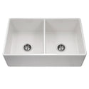 Houzer PTD-4400 WH Platus 33" White Fireclay Apron Front Farmhouse 50/50 Double Bowl Kitchen Sink