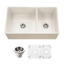 Houzer PTD-6040 BQ-C Platus 33" Biscuit Fireclay Apron Front Farmhouse 60/40 Double Bowl Kitchen Sink