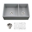 Houzer PTD-6040 GR-C Platus 33" Gray Fireclay Apron Front Farmhouse 60/40 Double Bowl Sink