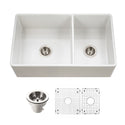 Houzer PTD-6040 WH-C Platus 33" White Fireclay Apron Front Farmhouse 60/40 Double Bowl Kitchen Sink