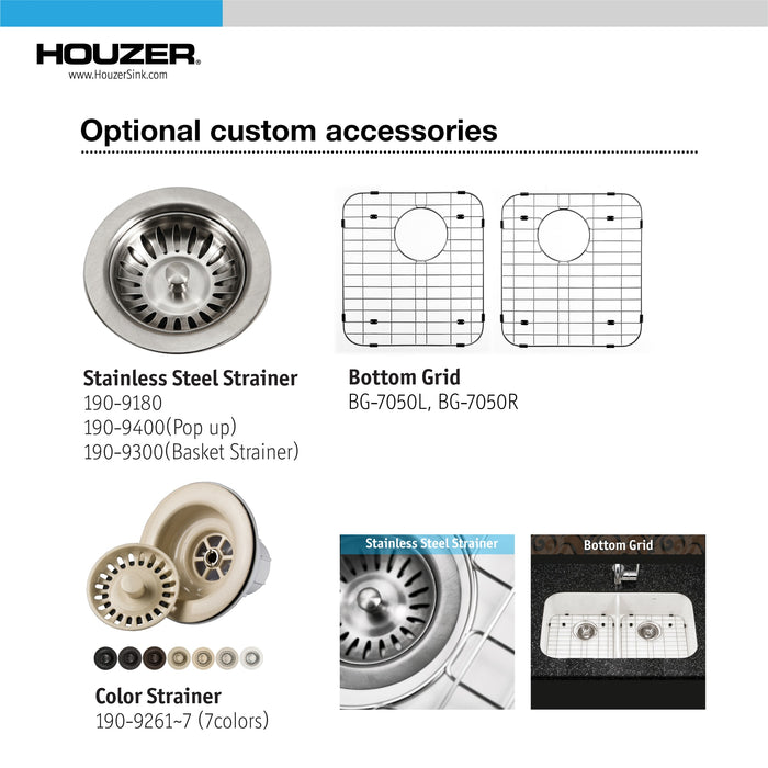 Houzer PTD-6400 WH Platus 32" White Fireclay Farmhouse 50/50 Double Bowl Kitchen Sink with Low Divider