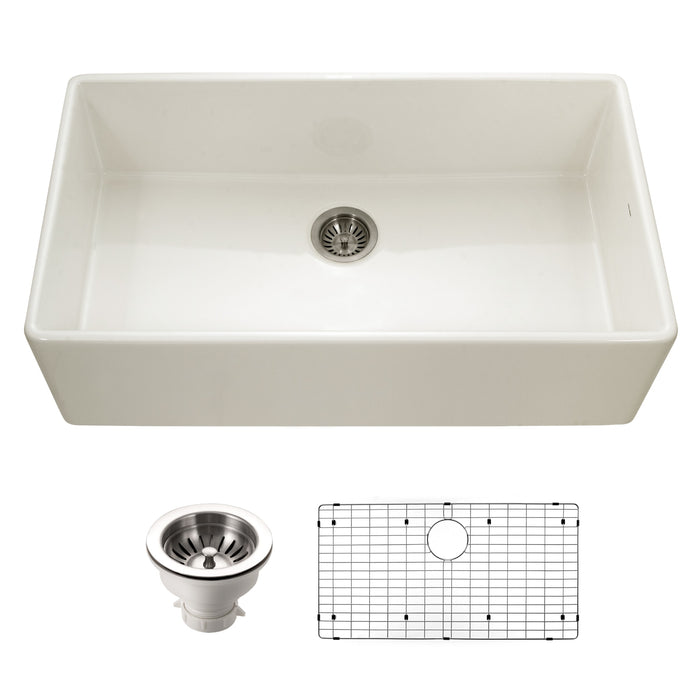 Houzer PTG-3600 BQ-C Platus 36" Biscuit Fireclay Apron Front Farmhouse Single Bowl Kitchen Sink