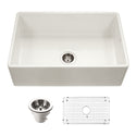 Houzer PTG-4300 BQ-C Platus 33" Biscuit Fireclay Apron Front Farmhouse Single Bowl Kitchen Sink