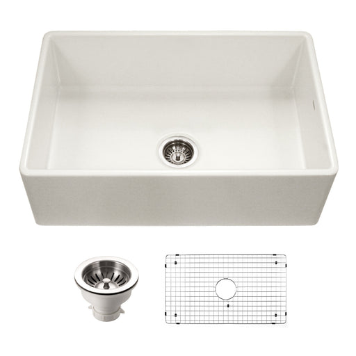 Houzer PTG-4300 BQ-C Platus 33" Biscuit Fireclay Apron Front Farmhouse Single Bowl Kitchen Sink