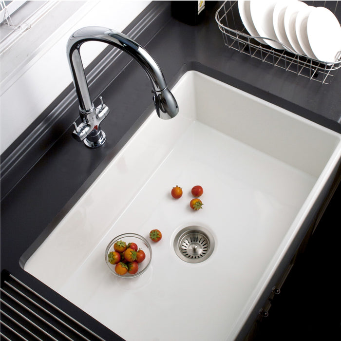 Houzer PTG-4300 WH Platus 33" White Fireclay Apron Front Farmhouse Single Bowl Kitchen Sink