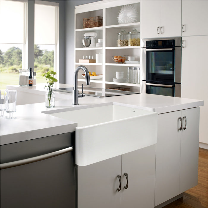 Houzer PTG-4300 WH Platus 33" White Fireclay Apron Front Farmhouse Single Bowl Kitchen Sink