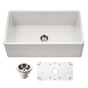 Houzer PTG-4318 WH-C Platus 33" White Fireclay Apron Front Farmhouse Single Bowl Kitchen Sink