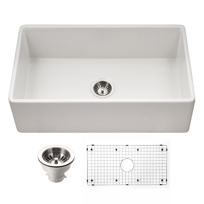 Houzer PTG-4318 WH-C Platus 33" White Fireclay Apron Front Farmhouse Single Bowl Kitchen Sink