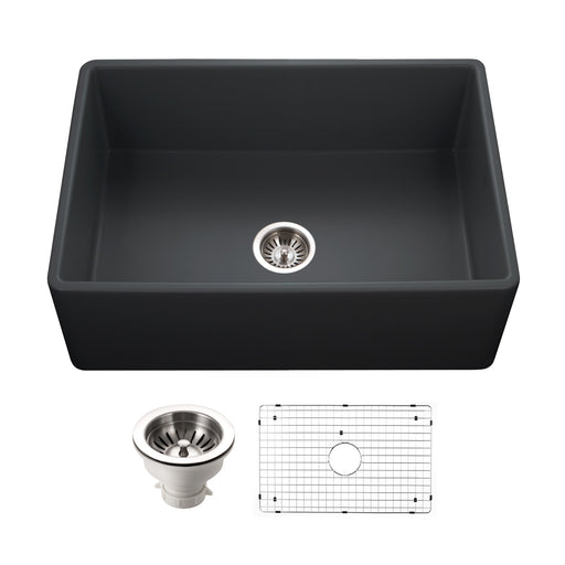 Houzer PTS-4100 BL-C Platus 30" Black Fireclay Apron Front Farmhouse Single Bowl Kitchen Sink