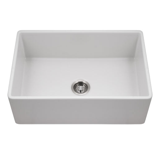 Houzer PTS-4100 MWH Platus 30" Matte White Fireclay Apron Front Farmhouse Single Bowl Kitchen Sink