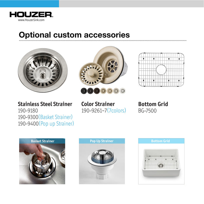 Houzer PTS-4100 MWH Platus 30" Matte White Fireclay Apron Front Farmhouse Single Bowl Kitchen Sink