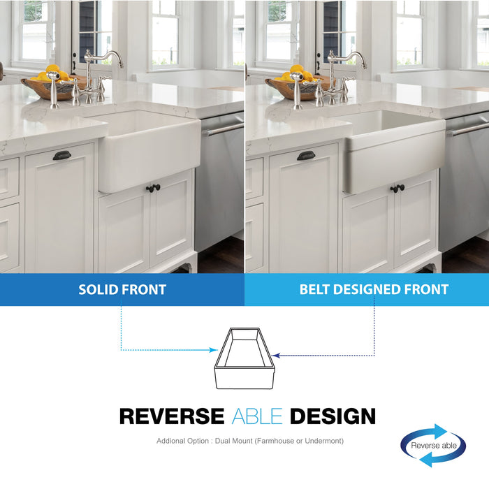 Houzer PTS-4118 WH Platus 30" White Fireclay Apron Front Farmhouse Single Bowl Kitchen Sink