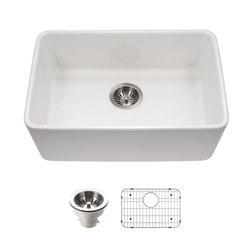 Houzer PTU-2400 WH-C Platus 24" White Fireclay Undermount Single Bowl Kitchen Sink