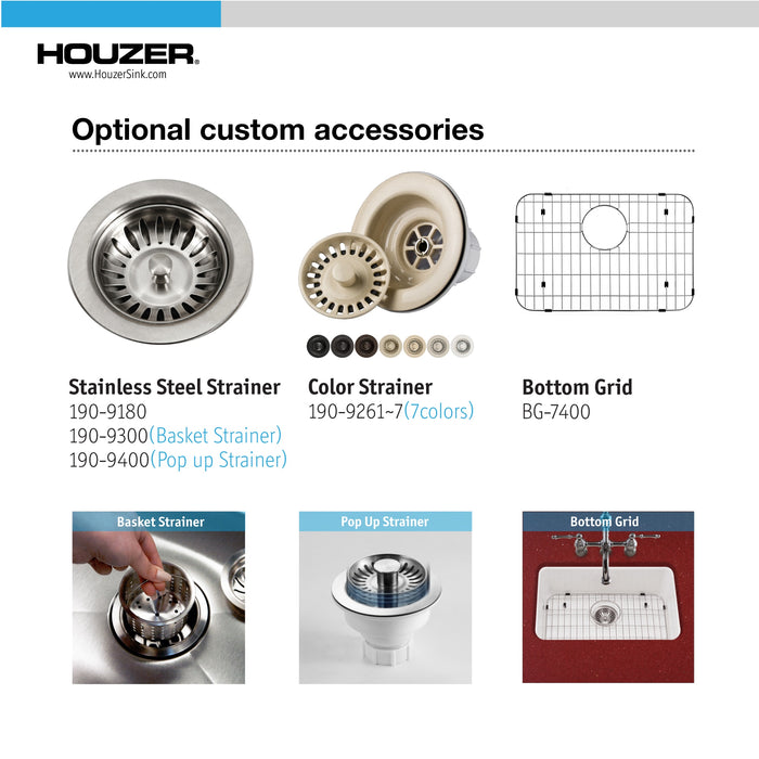 Houzer PTU-2400 WH Platus 24" White Fireclay Undermount Single Bowl Kitchen Sink