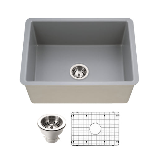Houzer PTU-2800 GR-C Platus 26" Gray Fireclay Undermount Single Bowl Kitchen Sink