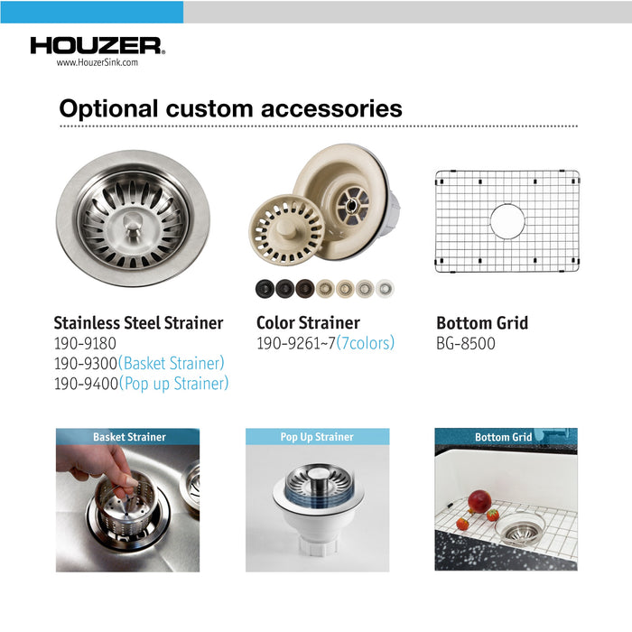 Houzer PTU-2800 GR Platus 26" Gray Fireclay Undermount Single Bowl Kitchen Sink