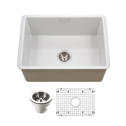 Houzer PTU-2800 WH-C Platus 26" White Fireclay Undermount Single Bowl Kitchen Sink