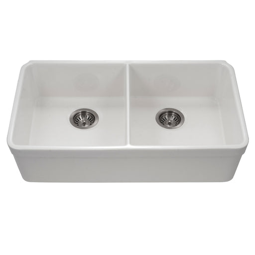 Houzer PTU-3200 WH Platus 32" White Fireclay Undermount 50/50 Double Bowl Kitchen Sink