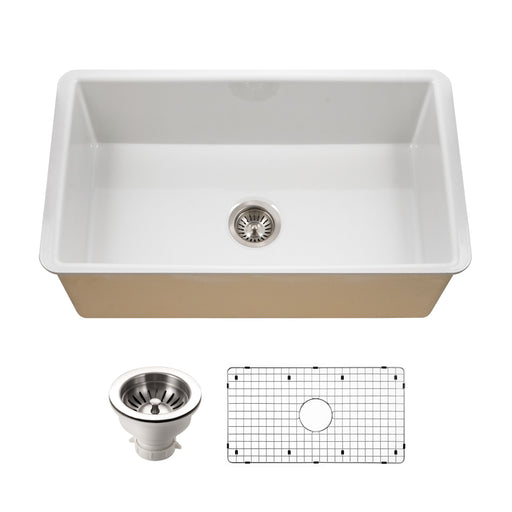 Houzer PTU-3600 WH-C Platus 32" White Fireclay Undermount Single Bowl Kitchen Sink