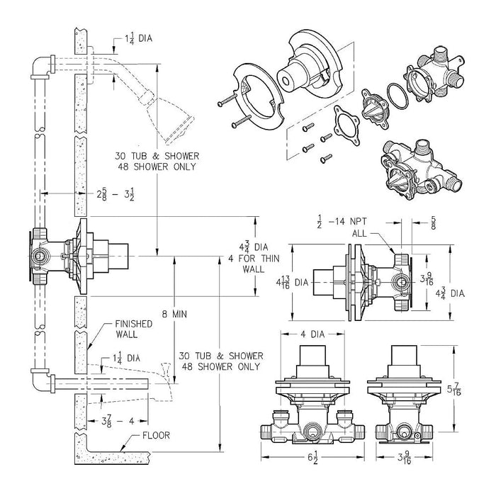 Pfister VB8-310A 1/2" Tub & Shower Thermostatic Tub/Shower Valve Body Only