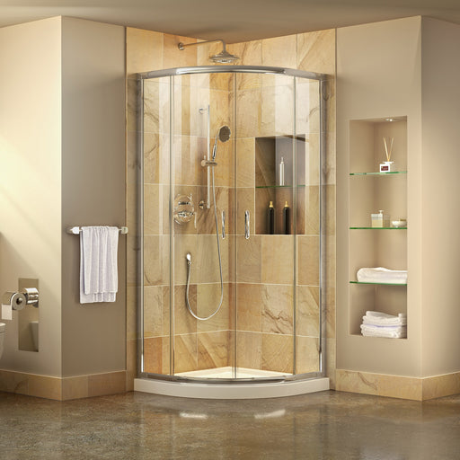 DreamLine DL-6703-01CL Prime 38"x 74 3/4"Semi-Frameless Clear Glass Sliding Shower Enclosure in Chrome with White Base Kit - Bath4All