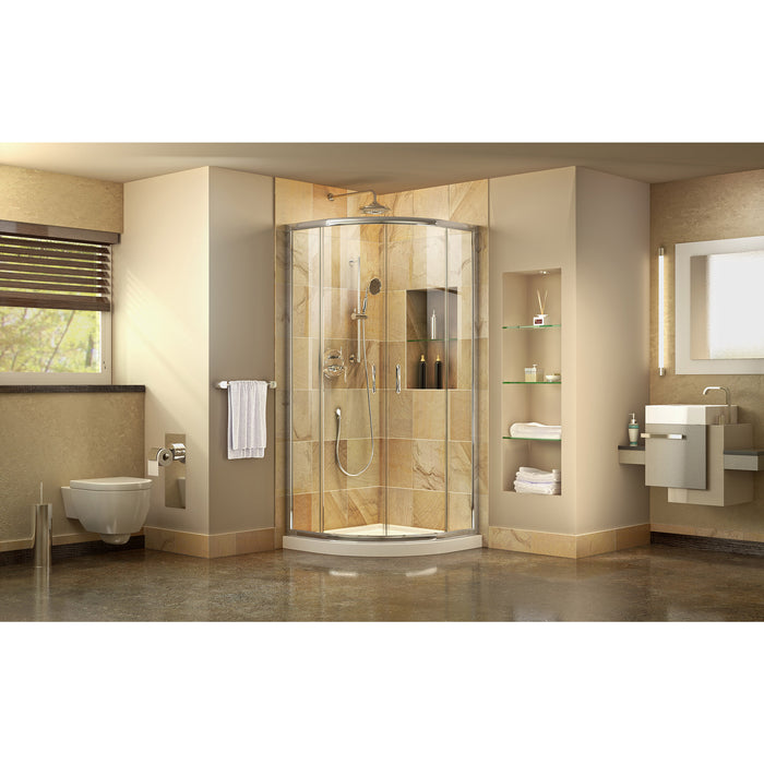 DreamLine DL-6701-01CL Prime 33"x 74 3/4"Semi-Frameless Clear Glass Sliding Shower Enclosure in Chrome with White Base Kit - Bath4All