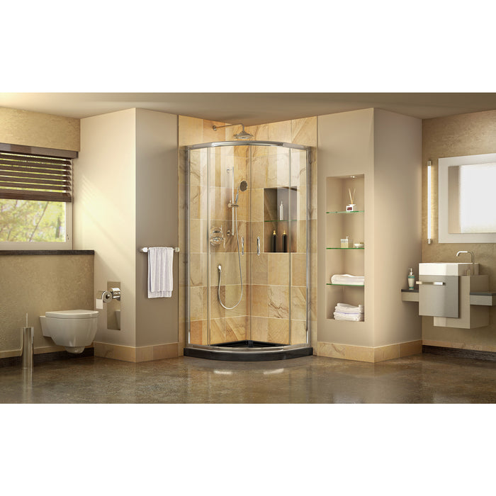 DreamLine DL-6702-89-01 Prime 36" x 74 3/4" Semi-Frameless Clear Glass Sliding Shower Enclosure in Chrome with Black Base Kit