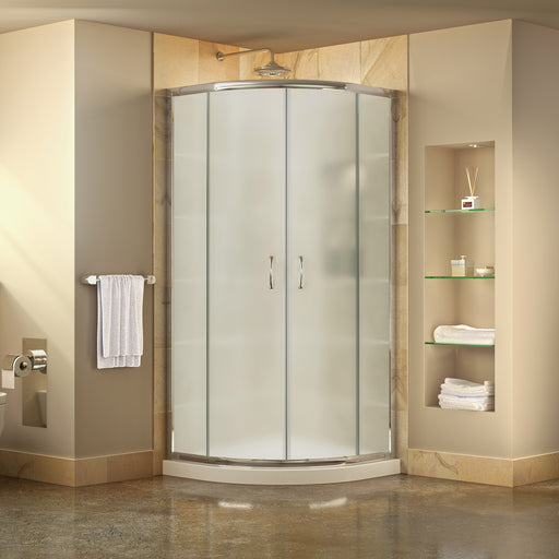 DreamLine DL-6702-01FR Prime 36"x 74 3/4"Semi-Frameless Frosted Glass Sliding Shower Enclosure in Chrome with White Base Kit - Bath4All