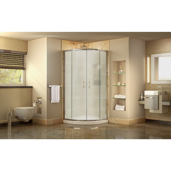 DreamLine DL-6702-01FR Prime 36"x 74 3/4"Semi-Frameless Frosted Glass Sliding Shower Enclosure in Chrome with White Base Kit - Bath4All