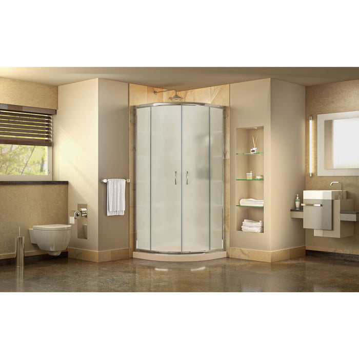 DreamLine DL-6701-22-01FR Prime 33" x 74 3/4" Semi-Frameless Frosted Glass Sliding Shower Enclosure in Chrome with Biscuit Base