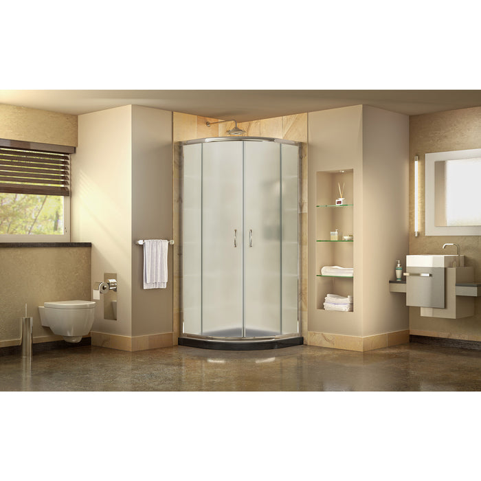 DreamLine DL-6701-89-01FR Prime 33" x 74 3/4" Semi-Frameless Frosted Glass Sliding Shower Enclosure in Chrome with Black Base Kit