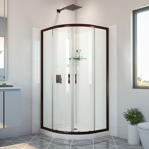 DreamLine E2703333XXQ0006 Prime Shower Enclosure, Base,, White Wall Kit in Oil Rubbed Bronze, Clear Glass