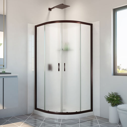 DreamLine E2703636XFQ0006 Prime Shower Enclosure, Base,, White Wall Kit in Oil Rubbed Bronze, Frosted Glass
