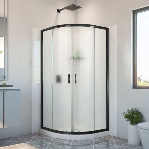 DreamLine E2703333XFQ0009 Prime Shower Enclosure, Base,, White Wall Kit in Satin Black, Frosted Glass