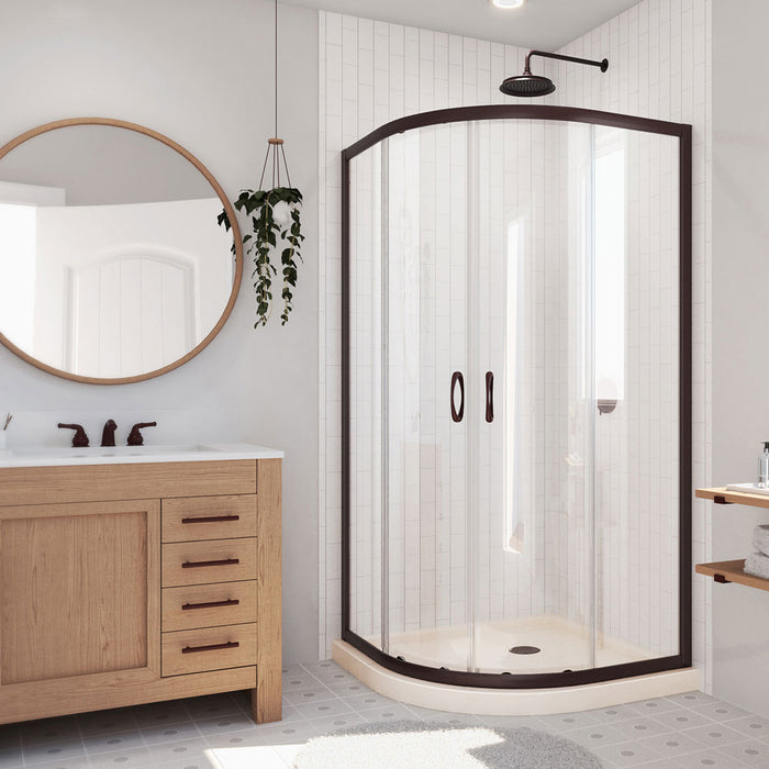 Dreamline DL-6701-22-06 Prime 33" x 74 3/4" Semi-Frameless Clear Glass Sliding Shower Enclosure in Oil Rubbed Bronze with Biscuit Base Kit