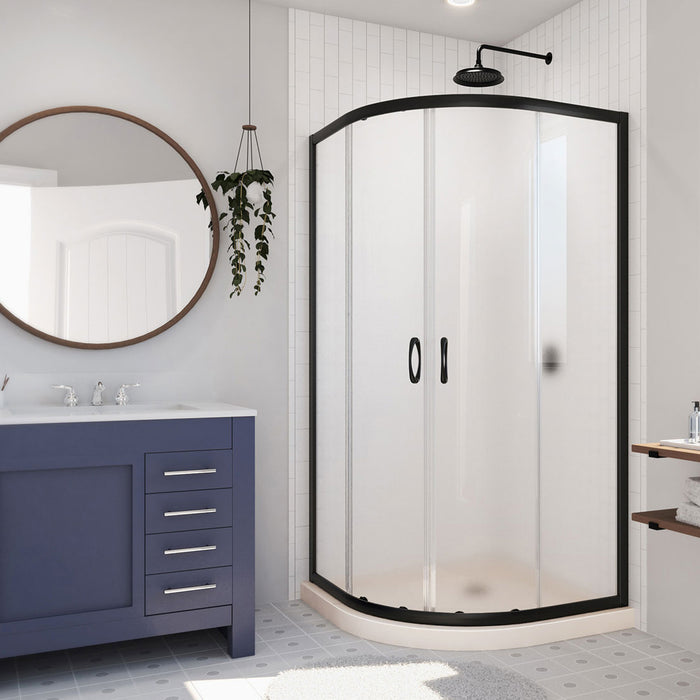Dreamline DL-6702-22-09FR Prime 36" x 74 3/4" Semi-Frameless Frosted Glass Sliding Shower Enclosure in Satin Black with Biscuit Base Kit