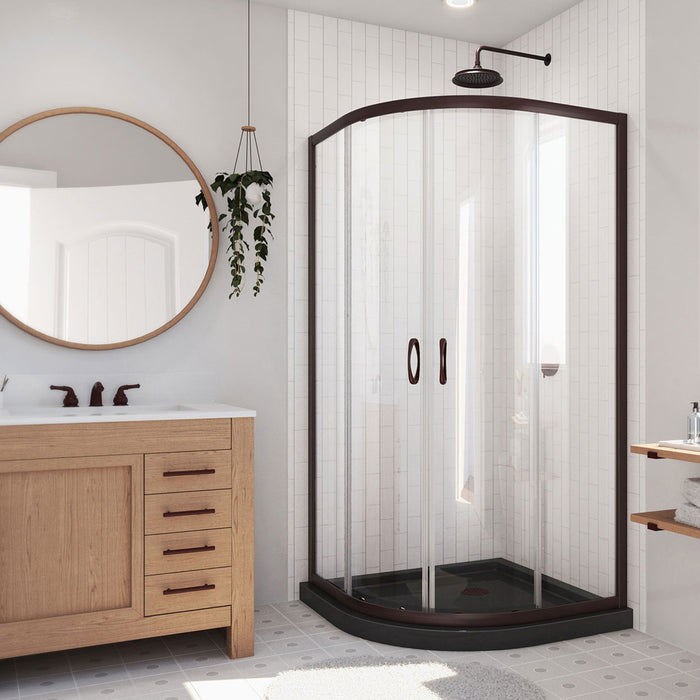 Dreamline DL-6703-89-06 Prime 38" x 74 3/4" Semi-Frameless Clear Glass Sliding Shower Enclosure in Oil Rubbed Bronze with Black Base Kit