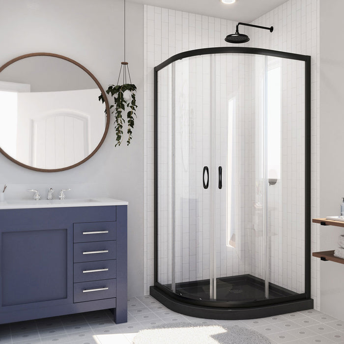 Dreamline DL-6703-89-09 Prime 38" x 74 3/4" Semi-Frameless Clear Glass Sliding Shower Enclosure in Satin Black with Black Base Kit