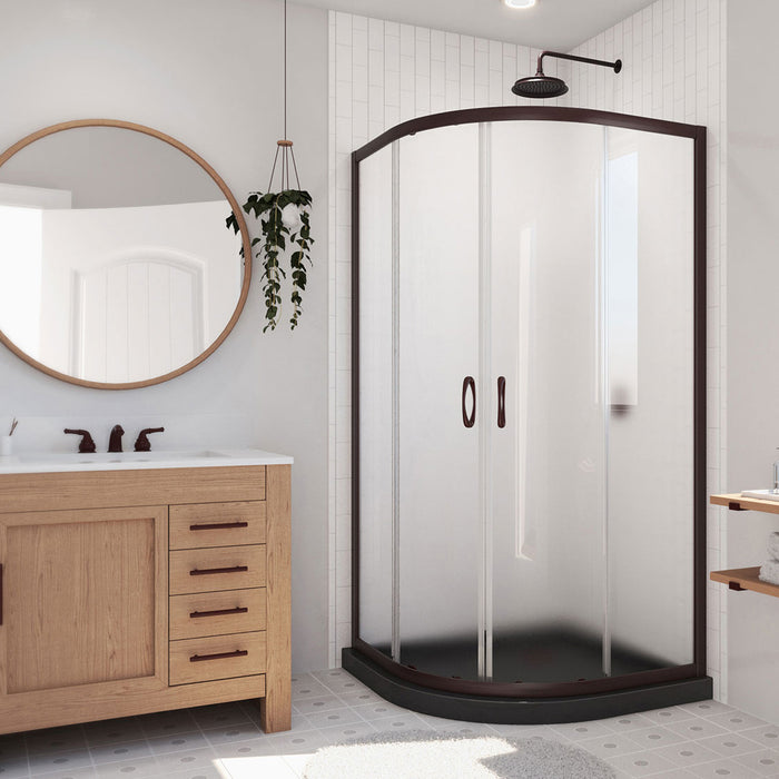 Dreamline DL-6701-89-06FR Prime 33" x 74 3/4" Semi-Frameless Frosted Glass Sliding Shower Enclosure in Oil Rubbed Bronze with Black Base Kit