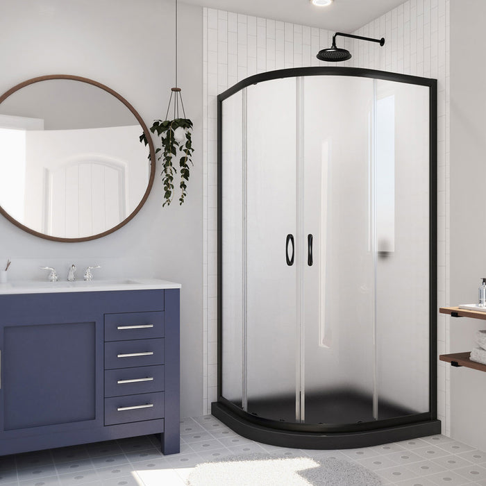 Dreamline DL-6702-89-09FR Prime 36" x 74 3/4" Semi-Frameless Frosted Glass Sliding Shower Enclosure in Satin Black with Black Base Kit