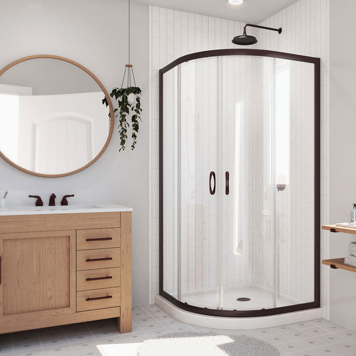 Dreamline DL-6703-06CL Prime 38" x 74 3/4" Semi-Frameless Clear Glass Sliding Shower Enclosure in Oil Rubbed Bronze with White Base Kit