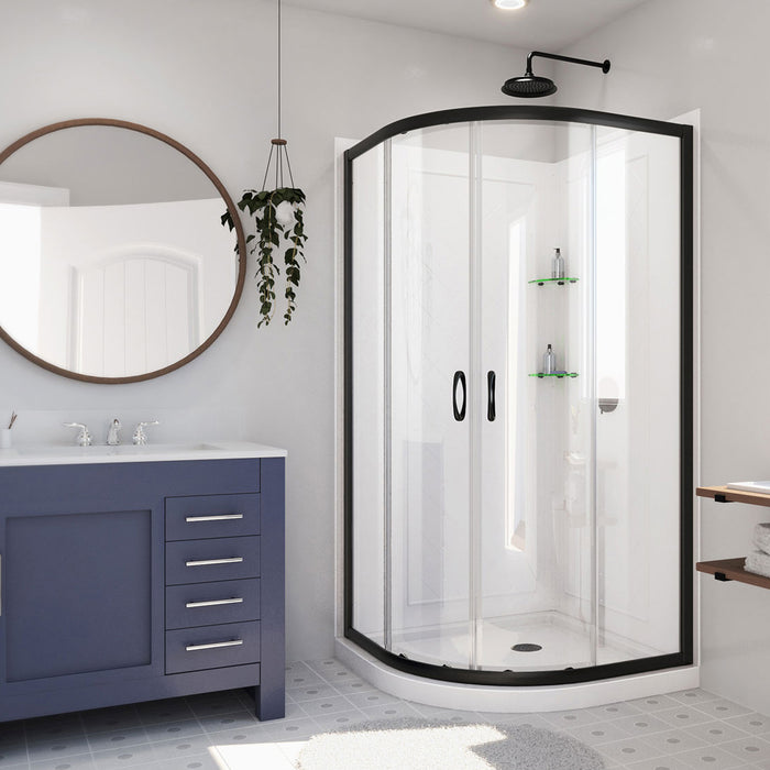 Dreamline DL-6152-09CL Prime 33" x 76 3/4" Semi-Frameless Clear Glass Sliding Shower Enclosure in Satin Black with Base and Backwalls