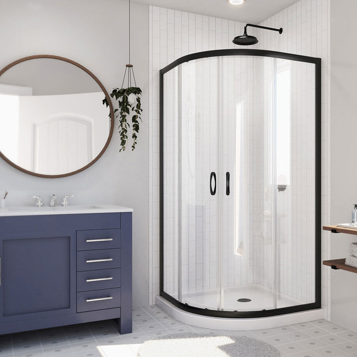 Dreamline DL-6702-09CL Prime 36" x 74 3/4" Semi-Frameless Clear Glass Sliding Shower Enclosure in Satin Black with White Base Kit